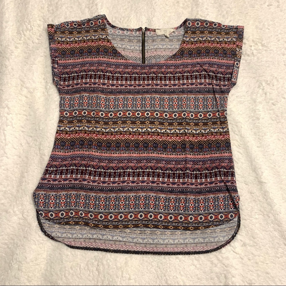 🌸 3/$15 Hippie Rose Juniors’ Patterned Shirt Accent Back Zipper Size Large